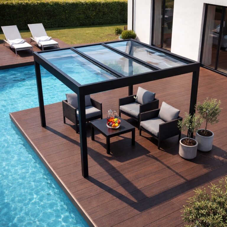 Fristående pergola med glastak